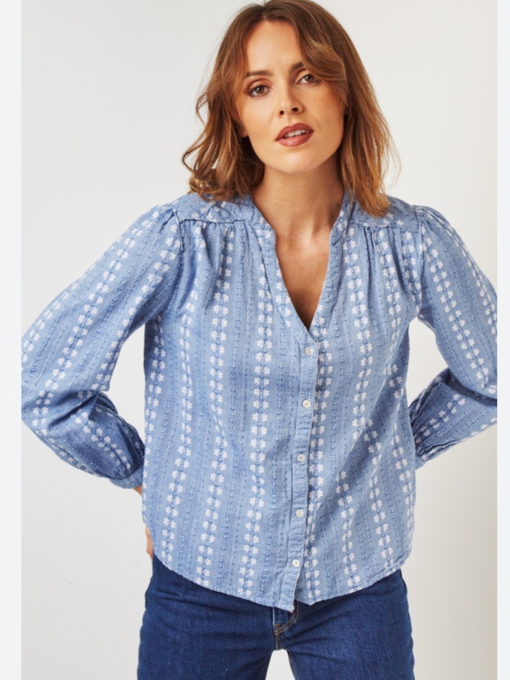 Blue Printed Button-Down Cotton Shirt